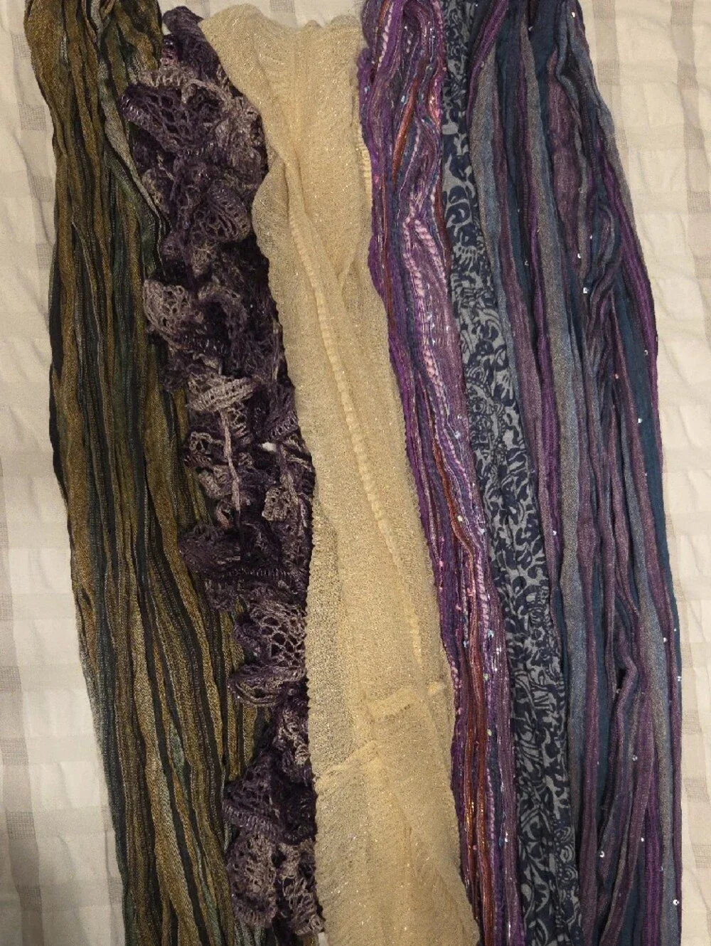 Fashion Women's Scarf Set - Purple & Cream